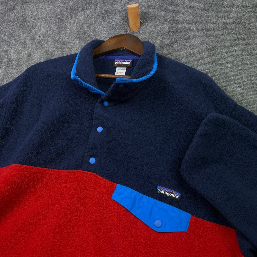 Patagonia Synchilla Fleece Pullover Mens XL Blue Red Snap-T Colorblock Jacket